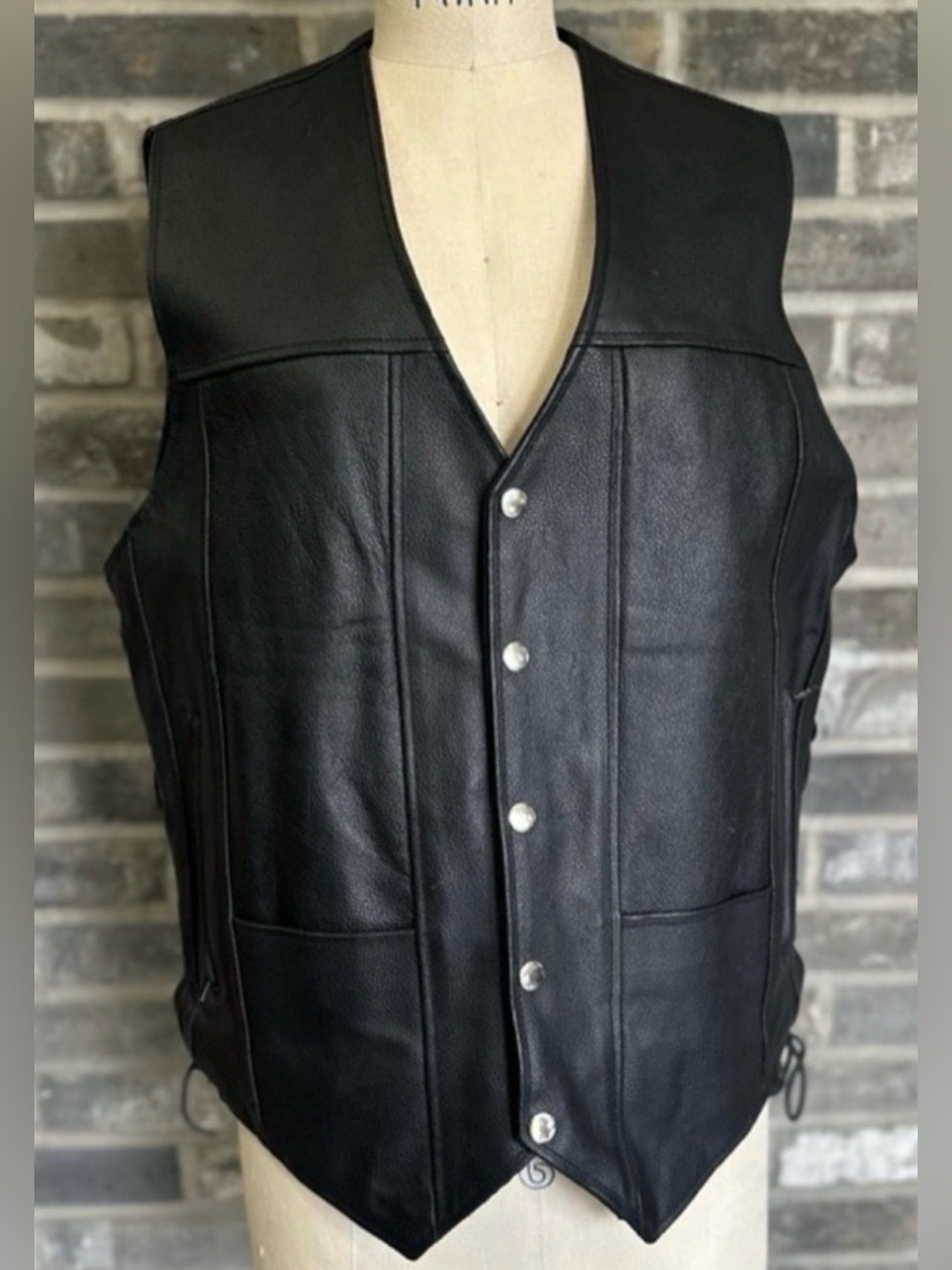 JayEfo Genuine Leather Motorcycle Biker Vest Mens M Black Lace Up